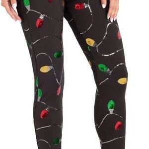 Tipsy Elves Black Leggings with Holiday Light Print